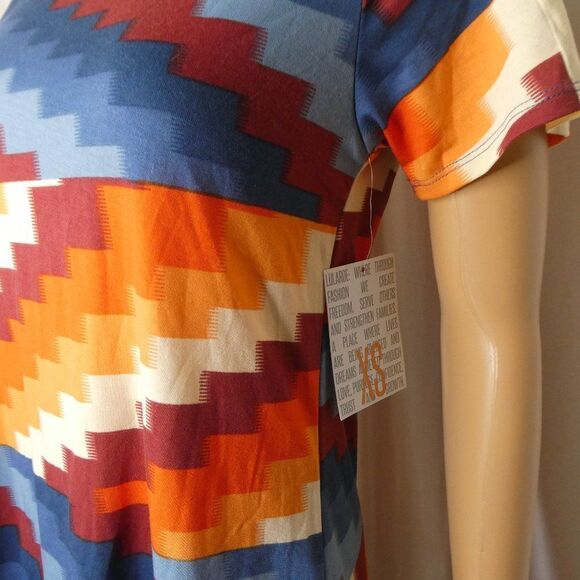 LulaRoe Classic Tee Tribal Striped T Shirt Boho XS Zigzag Chevron Orange - Picture 9 of 10